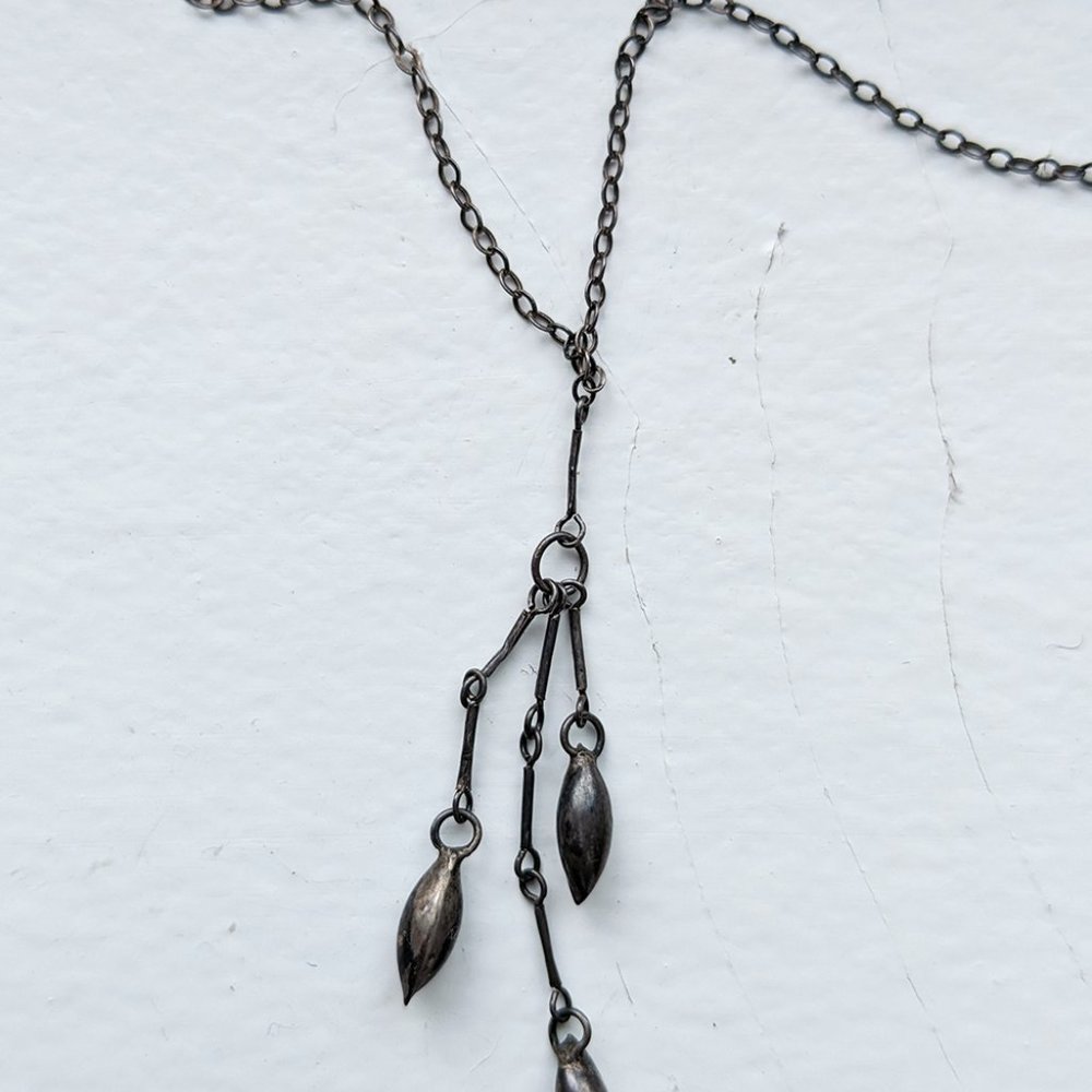 SOLD| VICTORIAN Antique Sterling Silver Triple Drop Dangle Charm Necklace